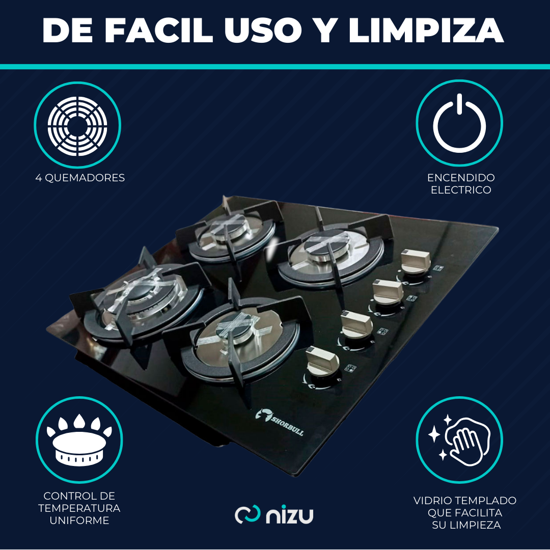 Parrilla 4 quemadores de vidrio Shorbull