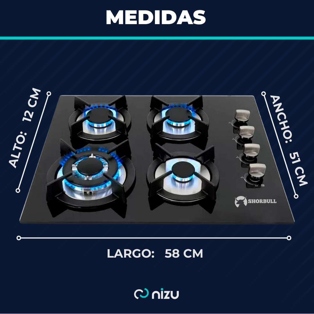 Parrilla 4 quemadores de vidrio Shorbull