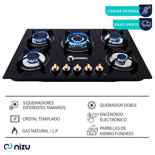 Parrilla 5 Quemadores Vidrio Shorbull