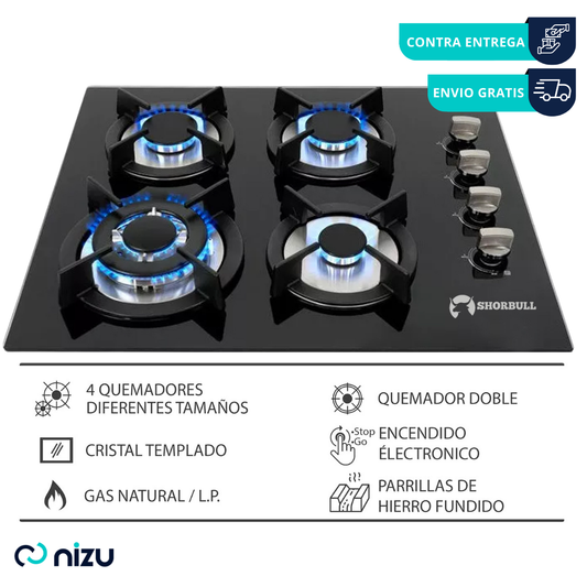 Parrilla 4 quemadores de vidrio Shorbull