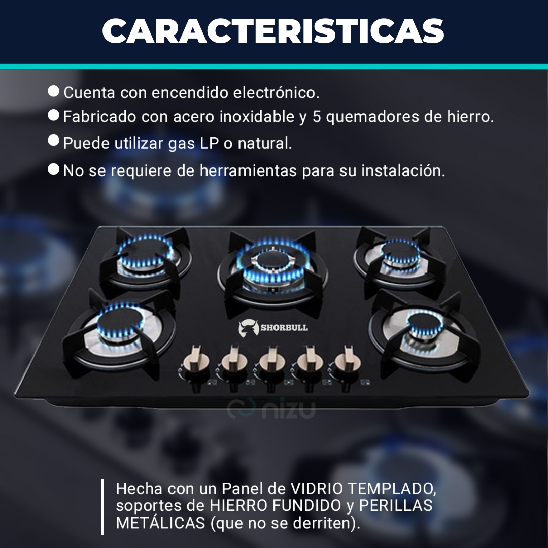 Parrilla 5 Quemadores Vidrio Shorbull