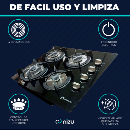 Parrilla 4 quemadores de vidrio Shorbull