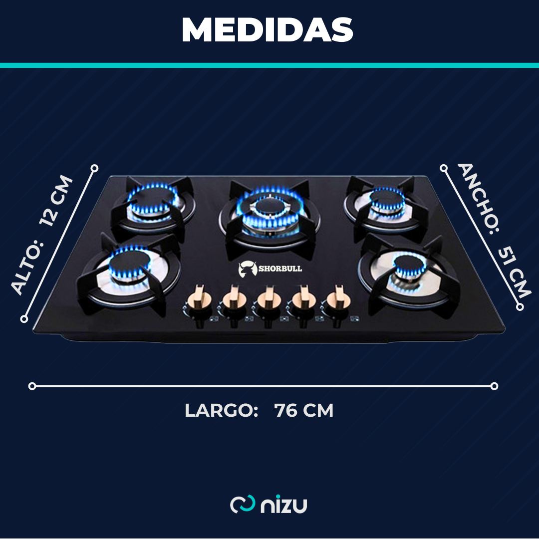 Parrilla 5 Quemadores Vidrio Shorbull