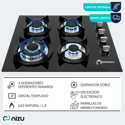 Parrilla 4 quemadores de vidrio Shorbull